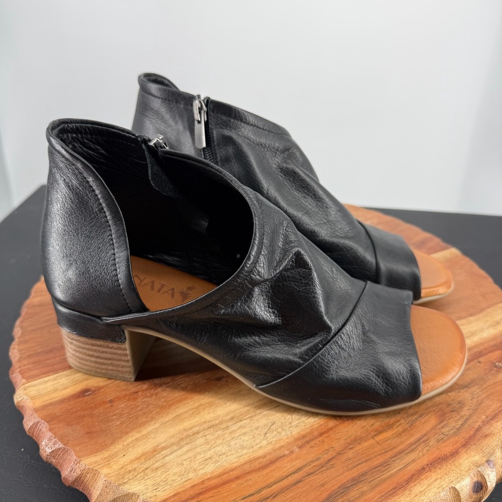 Sanata Yara black leather 38 7.5-8 d’orsay sandals peep toe
